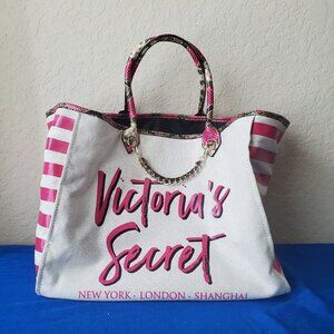 Victoria's Secret Angel City Pink Snake Pattern Canvas Tote Bag
